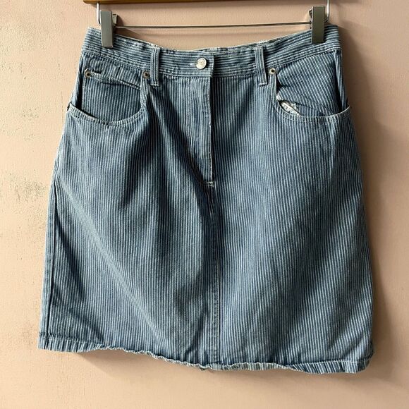 Vintage Bill Blass Jeans Petite Light Blue Striped Denim Mini Skirt Size 8P EUC - Picture 11 of 11